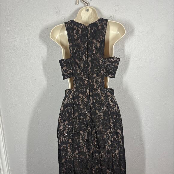 Morgan & Co. High Neck Formal Dress Cutout Maxi Floor Lace Sequin Event- 7/8 - Picture 7 of 13